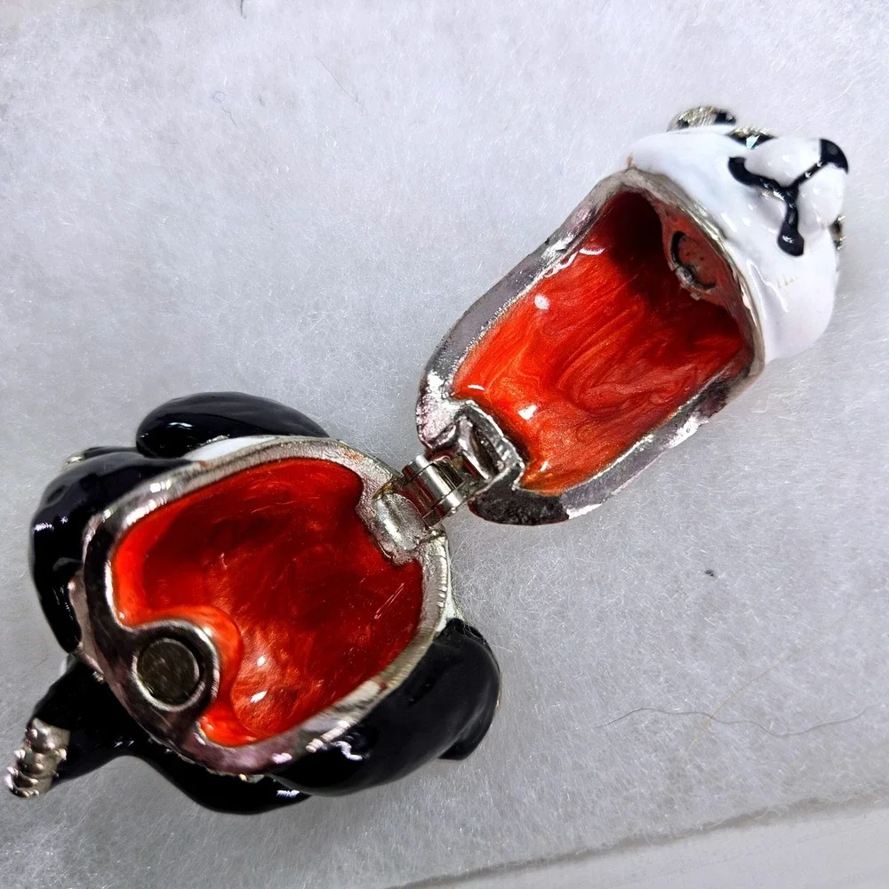 Panda Bear Hinged Trinket Box Enamel Rhinestone‎ Crystal Bejeweled Black White